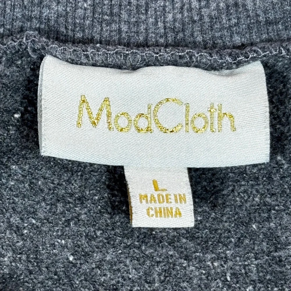 ModCloth Charcoal Gray Cat Graphic Sweatshirt - Picture 2 of 10